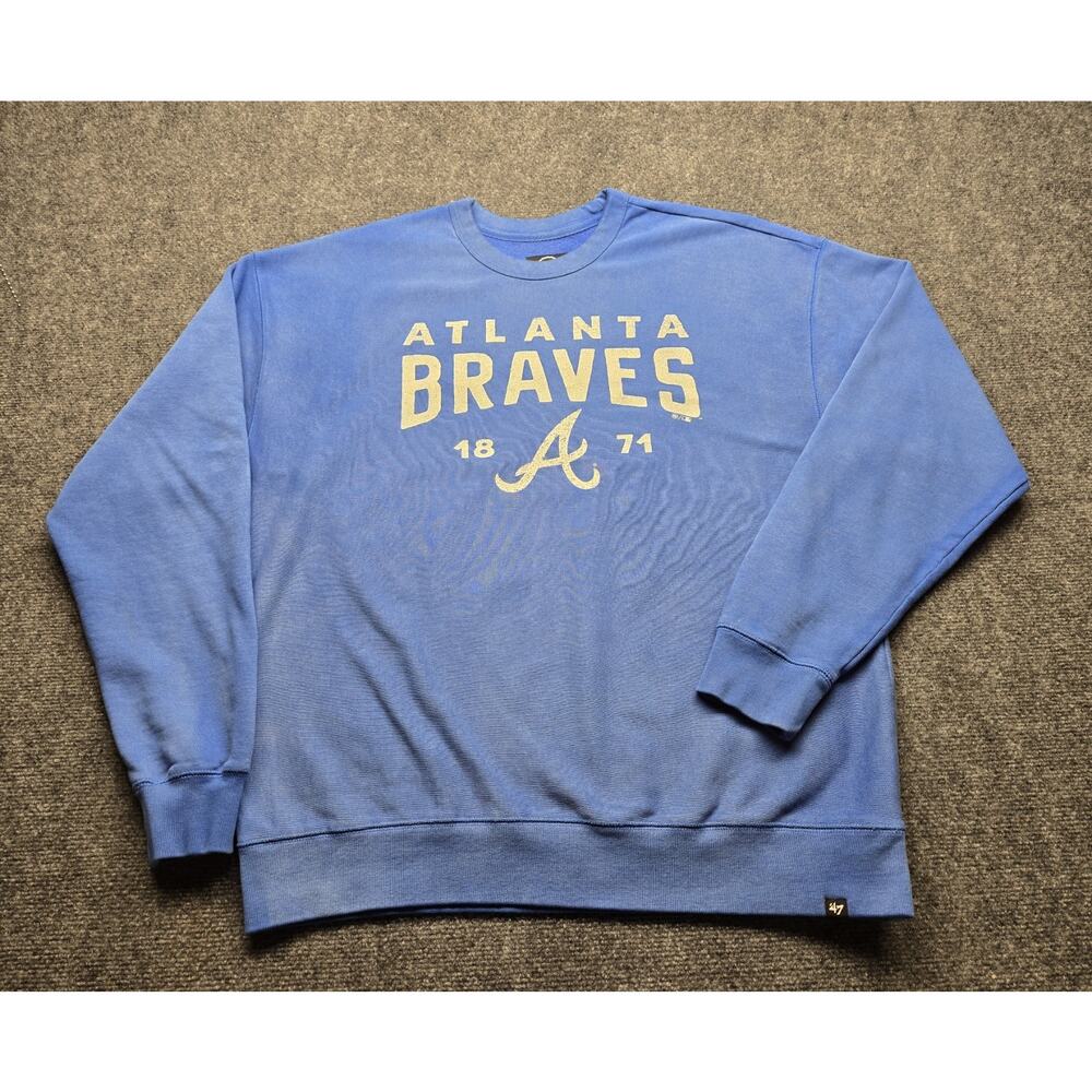 Atlanta Braves MLB 47 Vintage Brand Light Blue Sweatshirt Pullover Loose LARGE